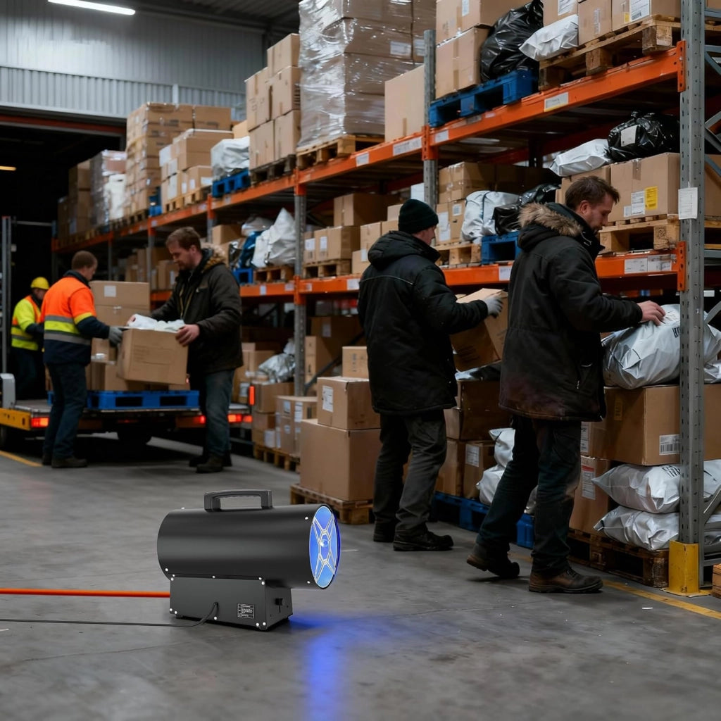 Ventola di riscaldamento a gas da 30 KW per interni in acciaio inox, riscaldamento a gas, con tubo di collegamento e regolatore di pressione del gas, per una superficie efficace 450 m²