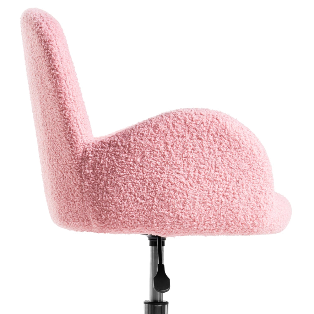 Sedia da ufficio girevole con altezza regolabile in tessuto boucle rosa stile moderno retrò ufficio di casa