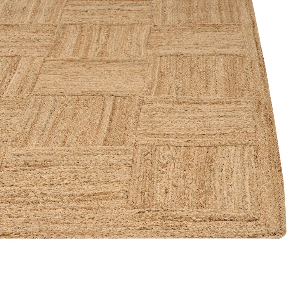 Tappeto Beige Juta 160 x 230 cm Intrecciato a mano con motivo a scacchi in stile boho naturale Tessile