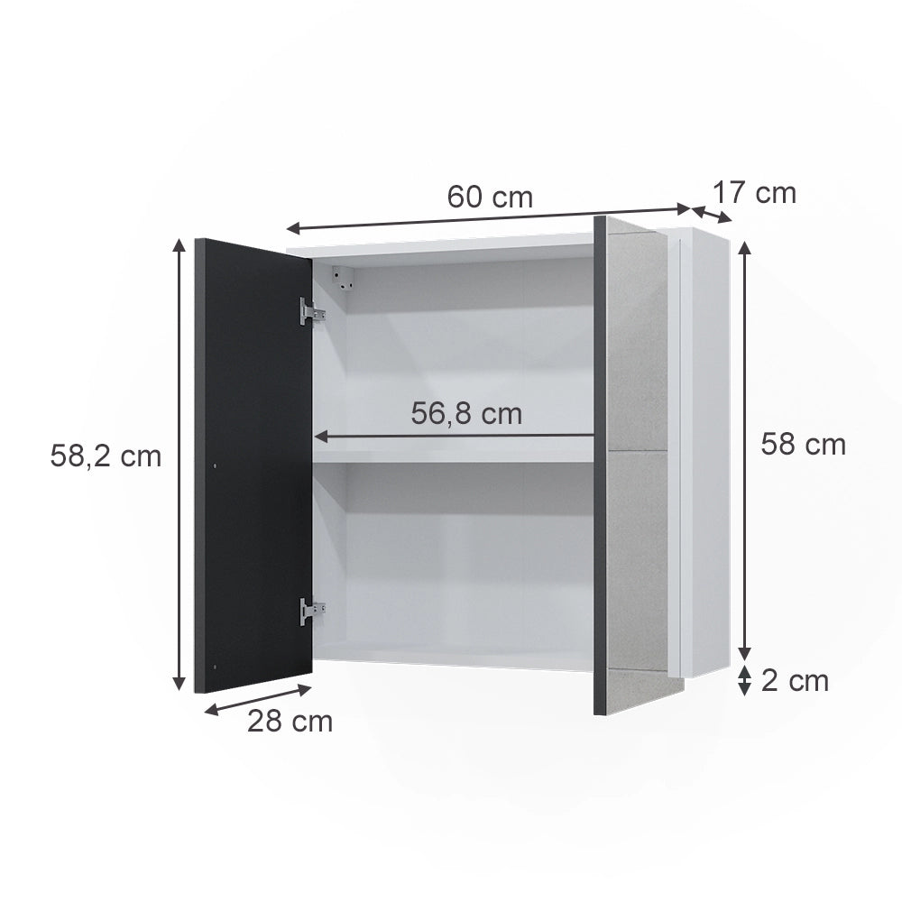 Vicco Specchio contenitore bagno Bianco/antracite 60 x 58 cm con due porte a specchio