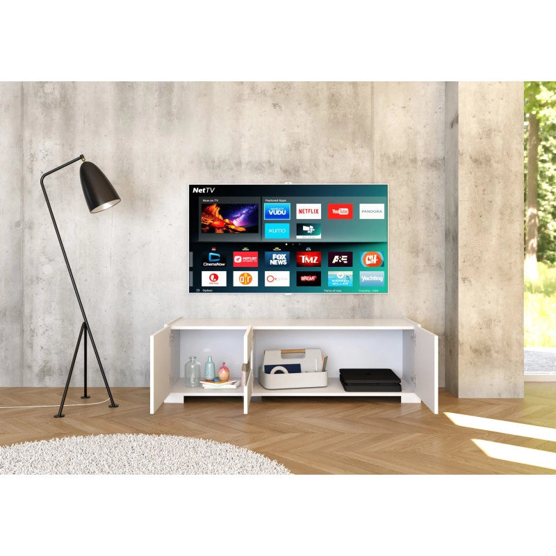 Porta TV moderno 3 ante 130x40x40 cm Riflesso - Bianco Lucido