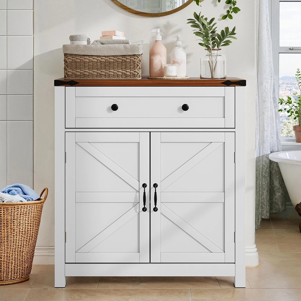 Armadio stile country - Xylo - bianco con piano noce e cassetti