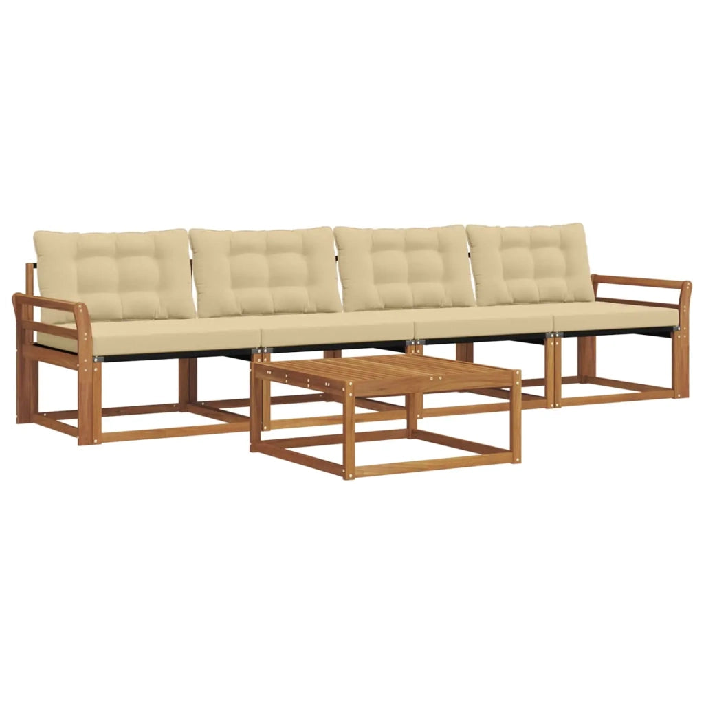 Set di divani da esterno con cuscino 5 pcs Naturale e Beige 3369172
