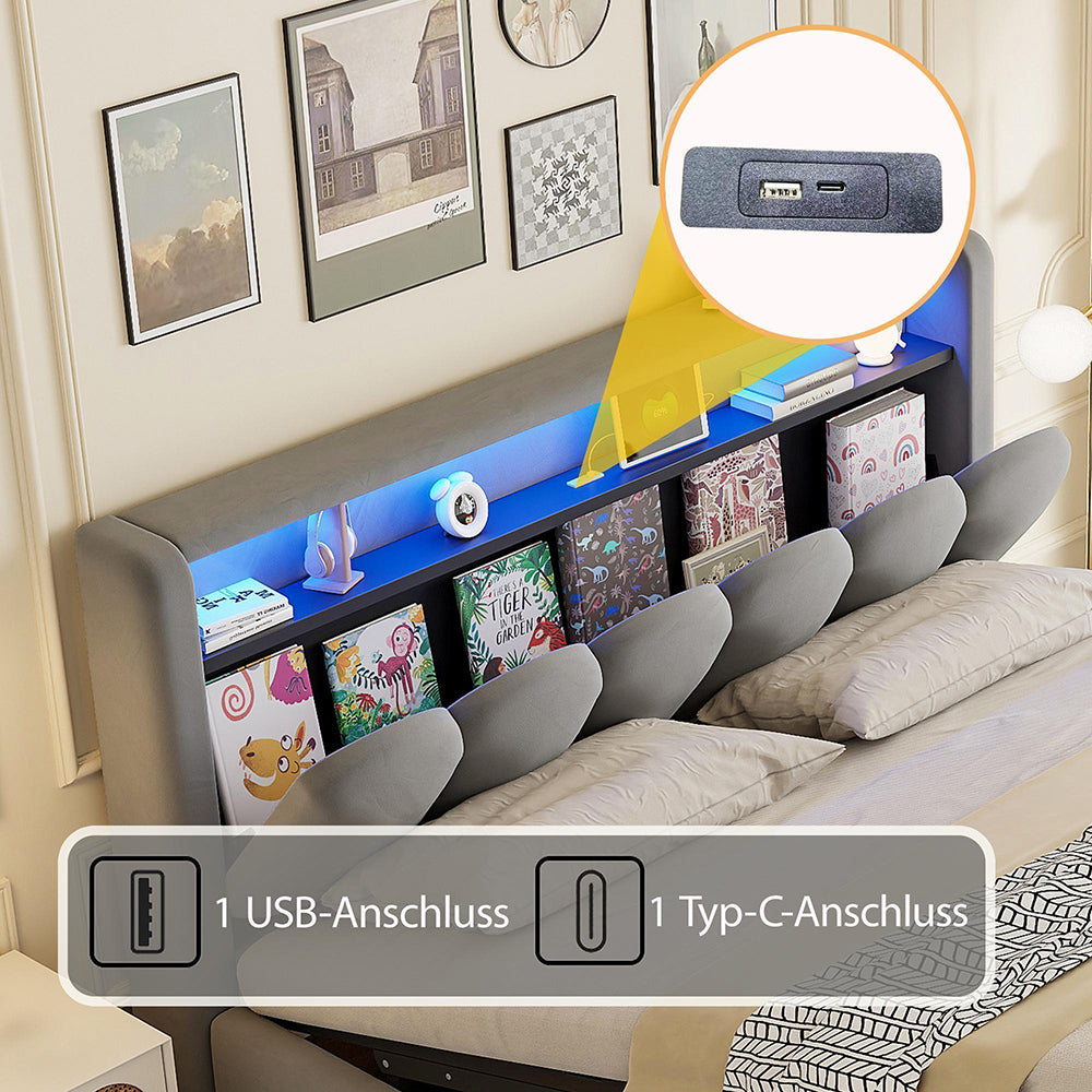 Letto 180x200cm?- Xylo - velluto petali USB grigio