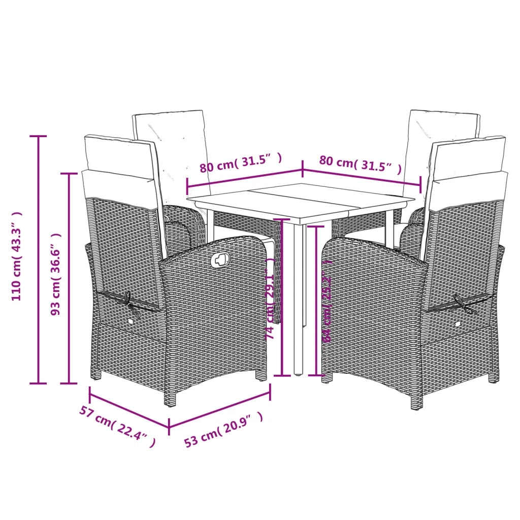 Set da Pranzo da Giardino 5 pz con Cuscini Beige in Polyrattan 3212592