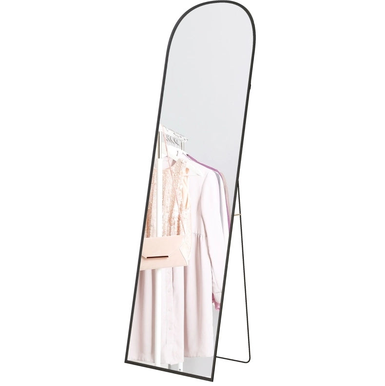 Specchio da terra a figura intera 169 x 49 cm nero ad arco con cornice in alluminio
