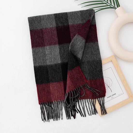 Scialle in Woll 100% - Scialle Plaid per Donna - Scialle Plaid Invernale per Donna - Scialle Plaid Donna - Scialle Plaid Caldo - Scialle in Kasjmier Ecco - 160x30cm - Grigio Nero Rosso Tessuto a Rete