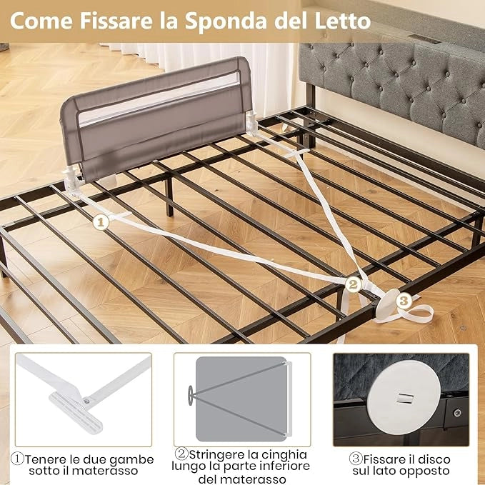 Sponda da Letto per Bambini 100/120 cm, Barriera Pieghevole per Letto, con Cintura di Sicurezza, Sponda di Sicurezza per Bambini, per Letti Singoli, Doppi, 100/120 x 41 x 42 cm (100 cm,Grigio)
