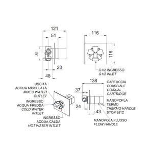 Rubinetto termostatico doccia, 4 posizioni su doppia piastra - serie qubika thermo