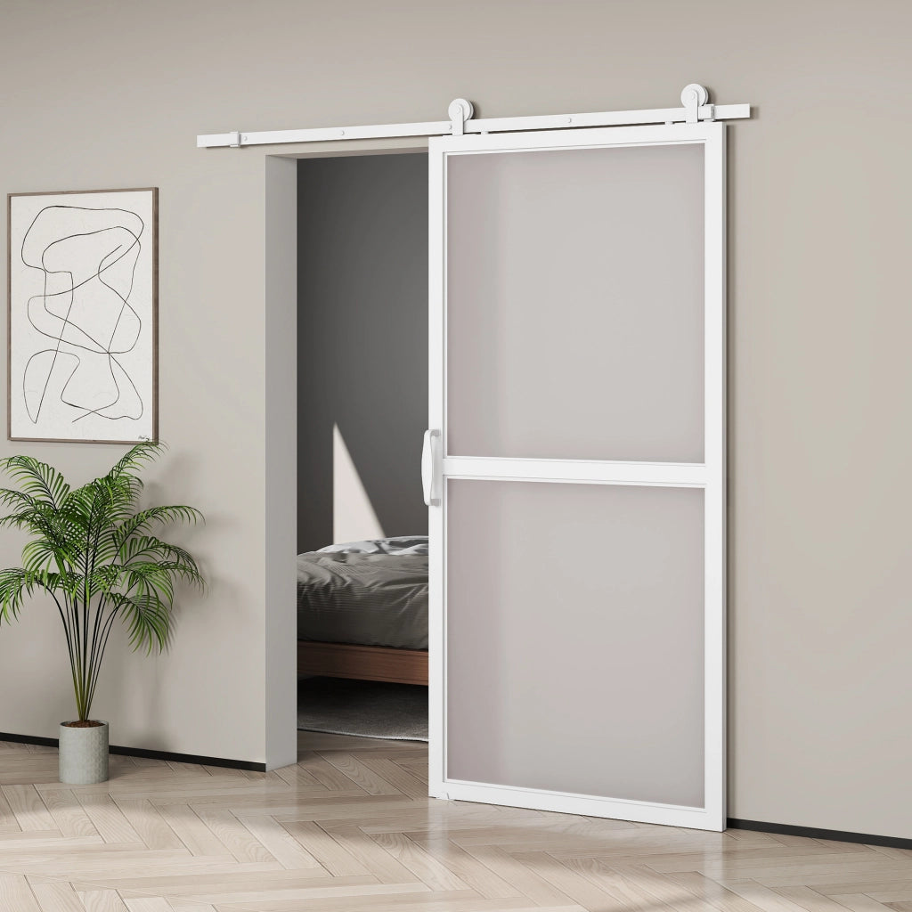 Kit Accessori Porte Scorrevoli 200 cm con 2 Guide e Binari ¨C zephmum ¨C Bianco