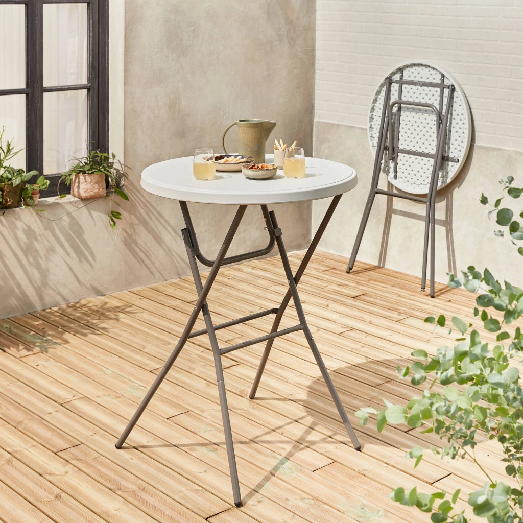 Set di 2 tavoli pieghevoli alti, bianco