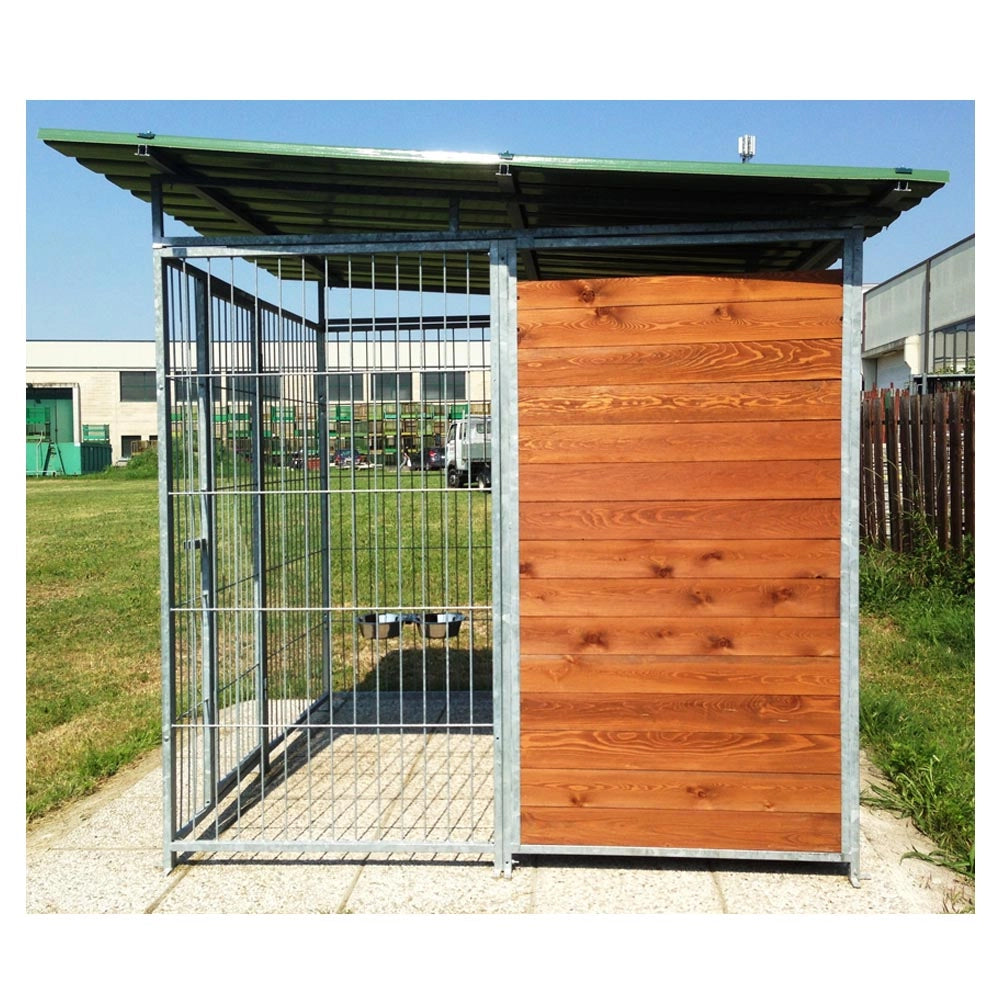 Recinto per cani 2x2 metri box modulare con copertura e retro in legno