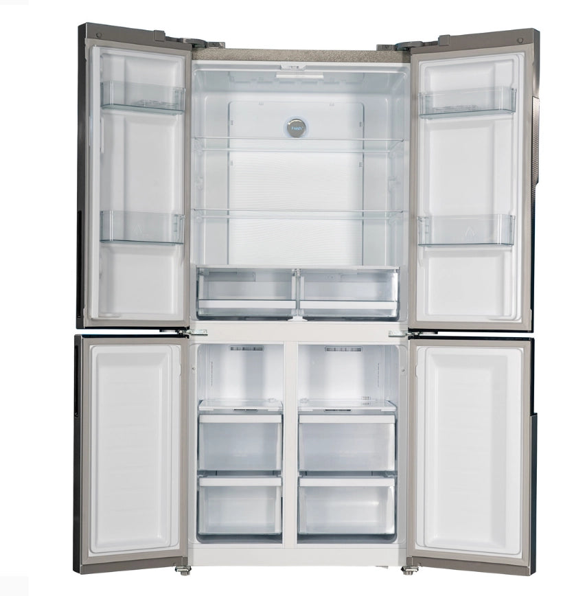 Grf fc8383m frigorifero frigo 4 porte cross door, motore inverter, total no frost, classe energetica e,  colore beige marmorizzato, capacità 436lt