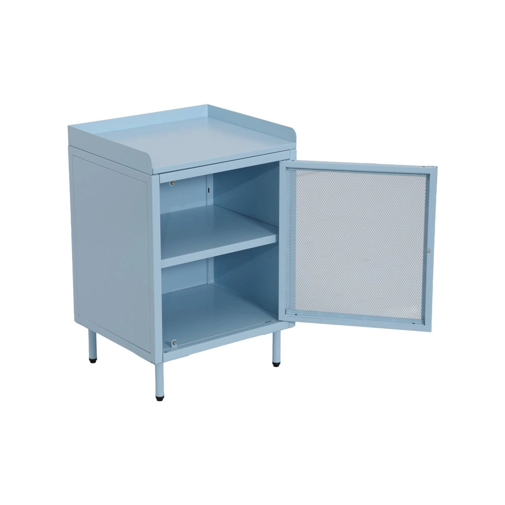 Comodini industriali in metallo, 1 anta, set 2 40x58,5 cm, blu chiaro