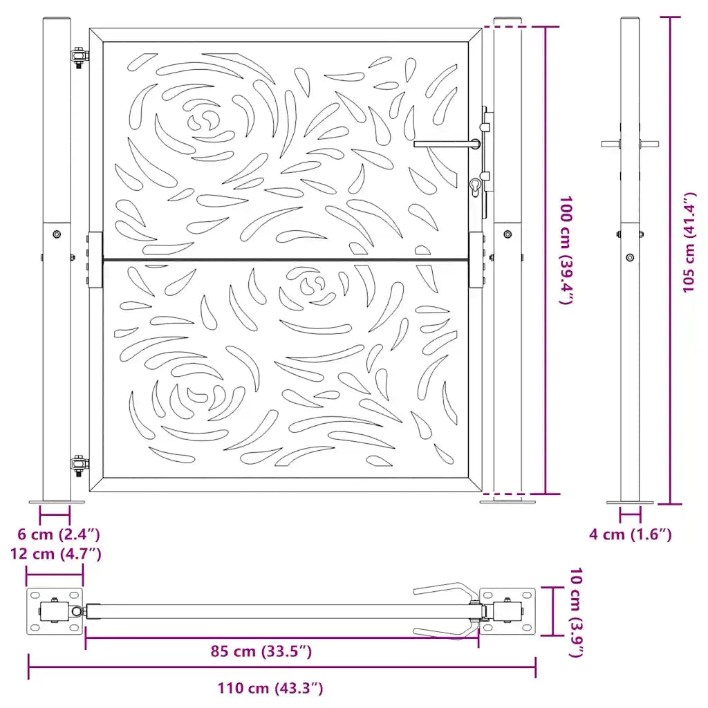 Cancello Giardino Nero 105x106 cm in Acciaio Design a Fiamma
