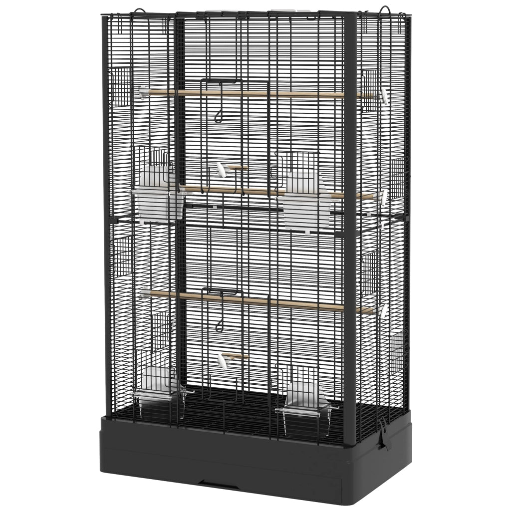 Gabbia per Uccelli con Vassoio Estraibile e Posatoi, Voliera per Pappagalli, 61x36.5x98cm, Nero