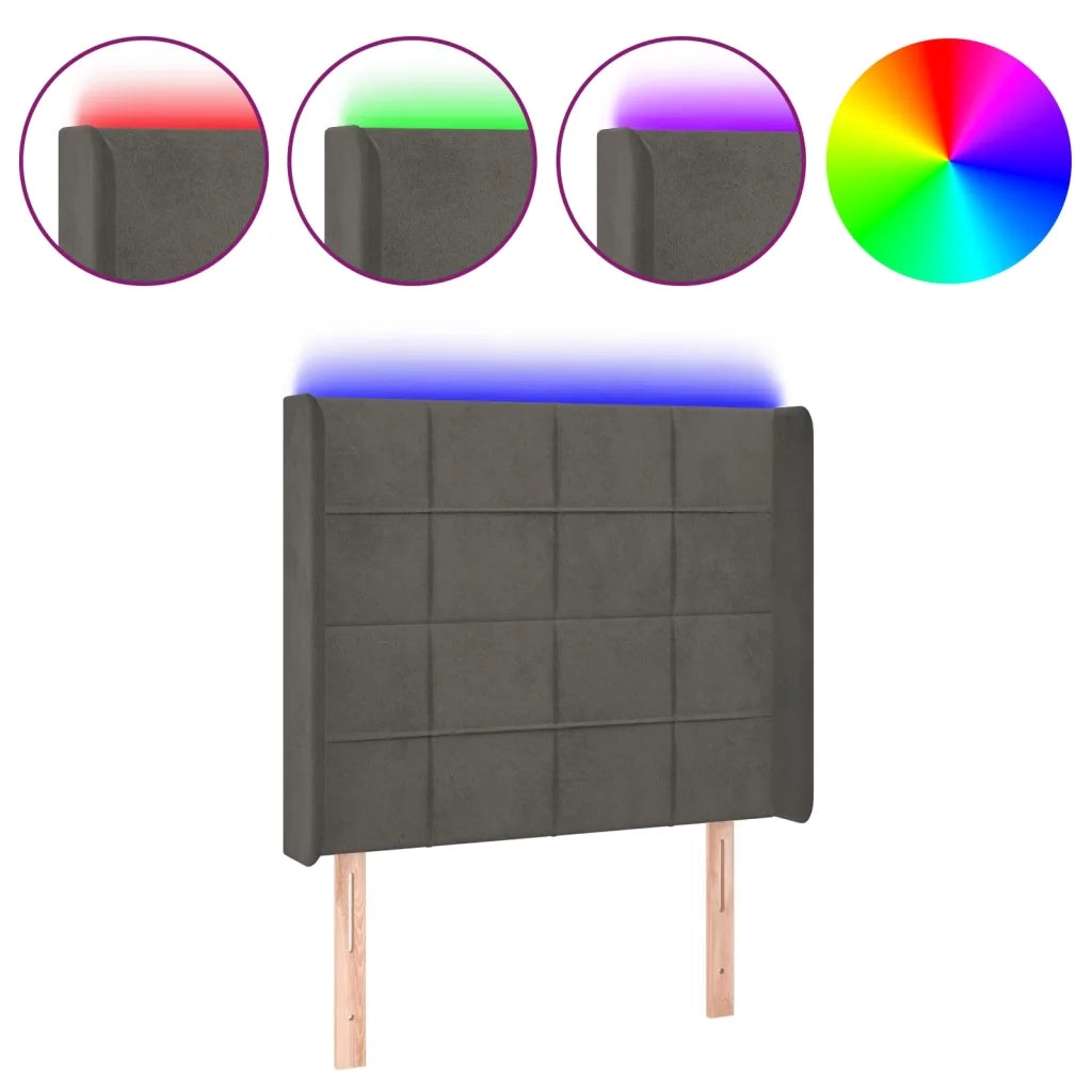 Testiera a LED Grigio Scuro 83x16x118/128 cm in Velluto 3124079