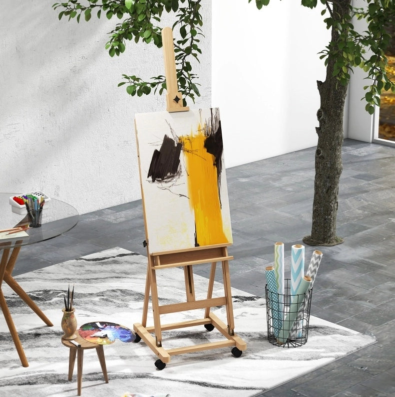 Cavalletto da studio in legno di faggio regolabile con ruote