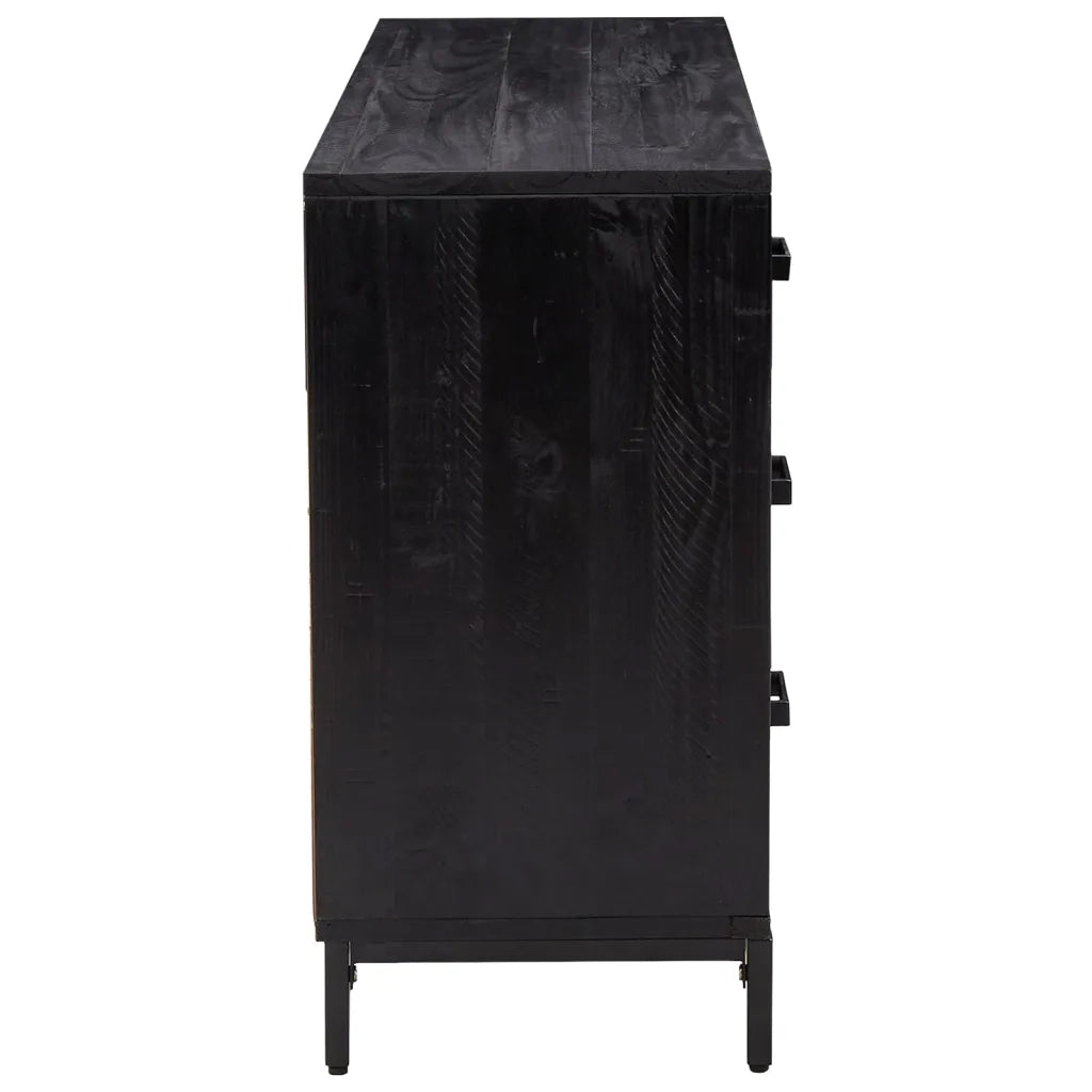 Credenza Nera 110x35x70 cm Legno Massello di Pino Riciclato cod mxl 11661