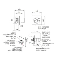 Rubinetto termostatico doccia,5 posizioni su doppia piastra - serie qubika thermo