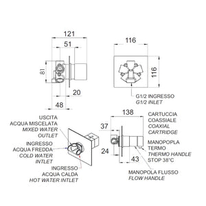 Rubinetto termostatico doccia,5 posizioni su doppia piastra - serie qubika thermo