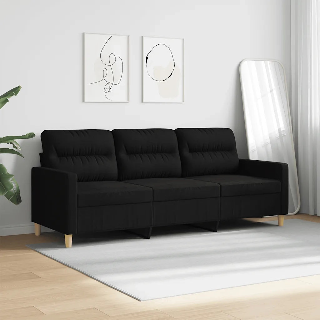 Divano a 3 Posti Nero 180 cm in Tessuto