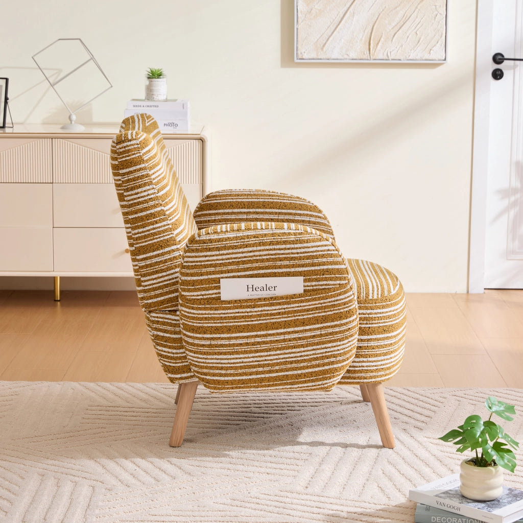 POLTRONA moderna in bouclé senape 77x81x87 cm con tasca laterale