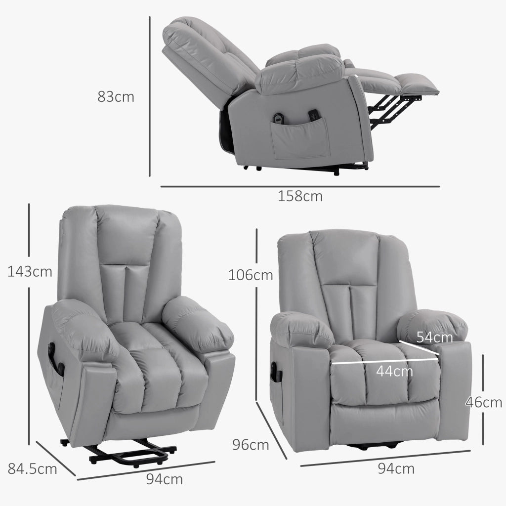 Poltrona Alzapersona Elettrica Massaggiante a 8 Punti 1 Motore 94x96x106 cm in Microfibra Grigio