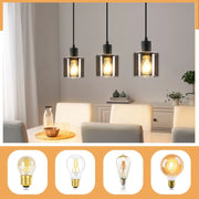Lampada a Sospensione ZMH 3 luci vetro nero E27 vintage industriale retr¨° per soggiorno e sala da pranzo