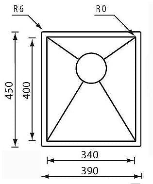 CM filoquadra 39 x 45 x 5 Lavello sottopiano Rettangolare Acciaio inossidabile