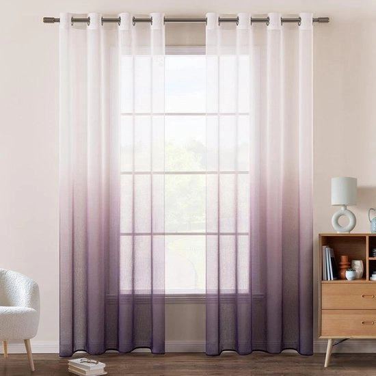 Gordini con occhi di poliestere per soggiorno e camera da letto - Decorazione voile semi-trasparente - 2 pezzi - Blu - 140 x 225 cm