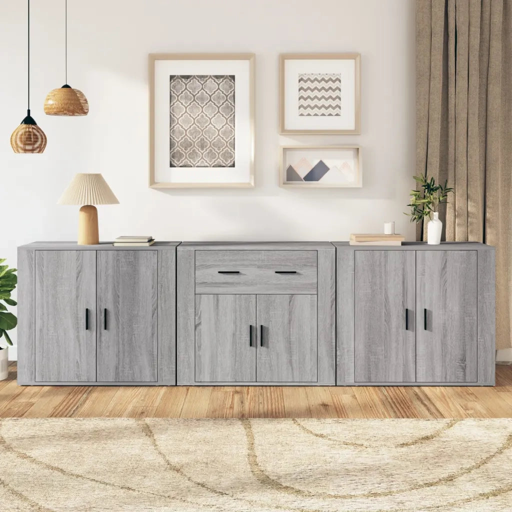 Credenze 3 pz | Madia | Buffet da pranzo | Armadio da pranzo Grigio Sonoma in Legno Multistrato