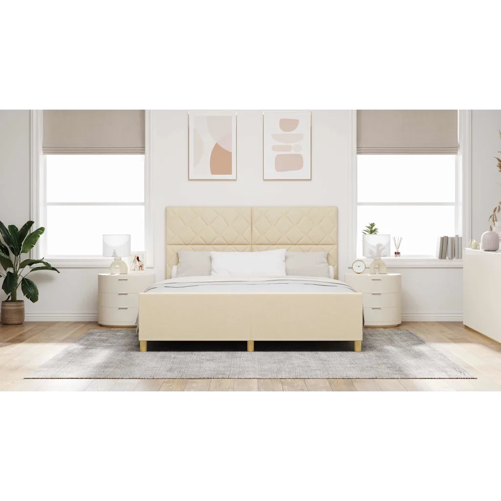 Struttura del letto con testiera Crema 180 x 200 cm Tessuto 3344828