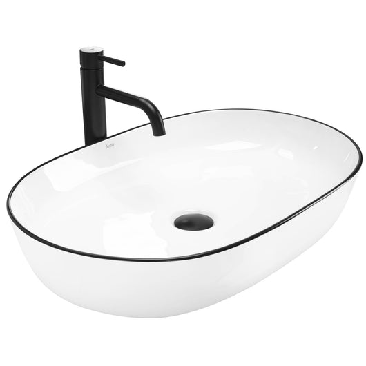 Lavabo Da Appoggio In Ceramica Rea Cleo White Black Edge