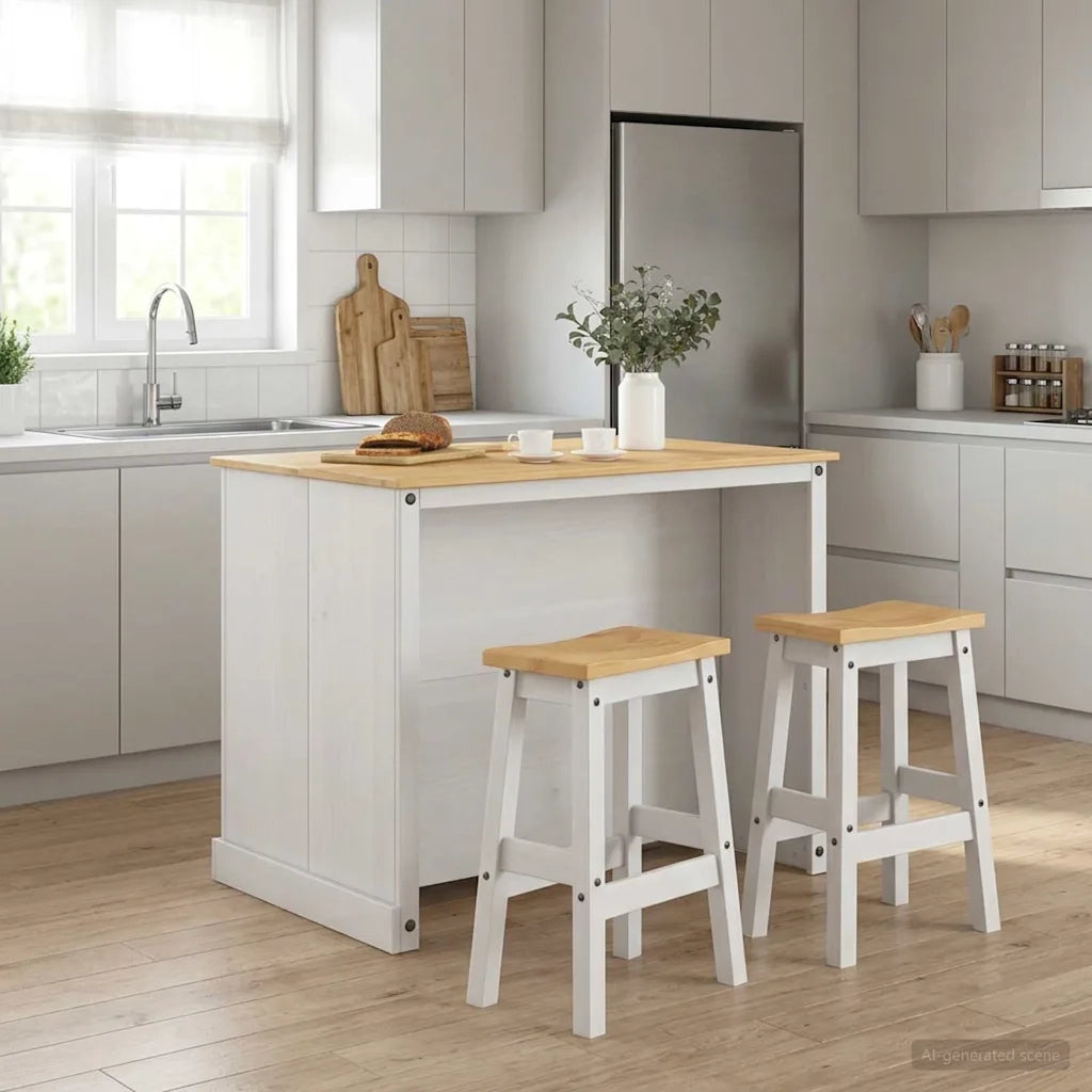 Set isola da cucina 3 pcs Bianco e Cera di Miele Pino Massello 3425395