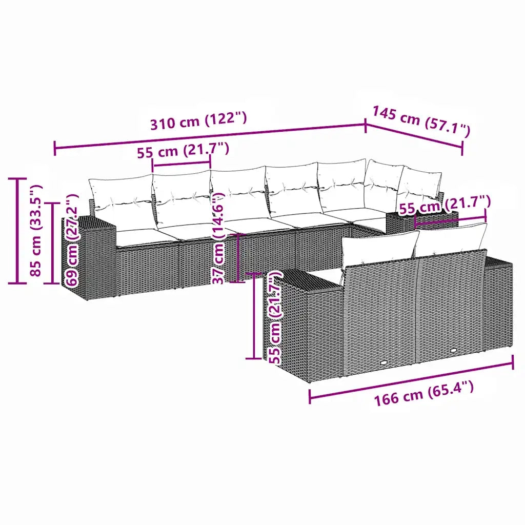 Set Divano da Giardino 8pz con Cuscini Grigio Chiaro Polyrattan 3222821