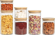 Set di contenitori ariostatici in vetro borosilicato da 1200ml/800ml/500ml con coperchio in bambù, contenitore di stock con guarnizione in silicone, set di contenitori trasparenti per cucina da 6 pezzi per alimenti e pasta