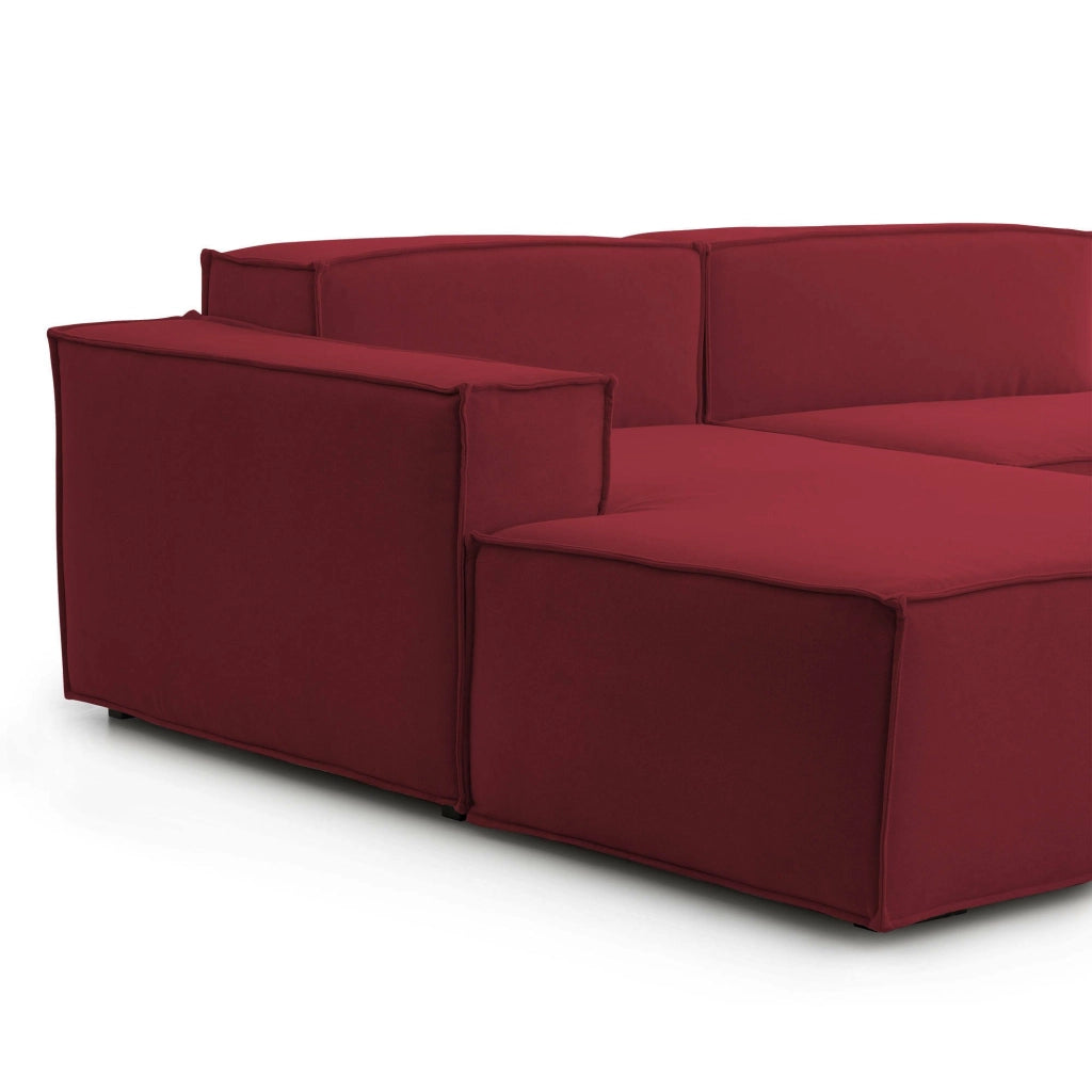 Divano fisso Assurte, Divano componibile a 2 posti large con penisola sinistra, Made in Italy, SofÒ  moderno in tessuto, Cm 240x170h70, Rosso