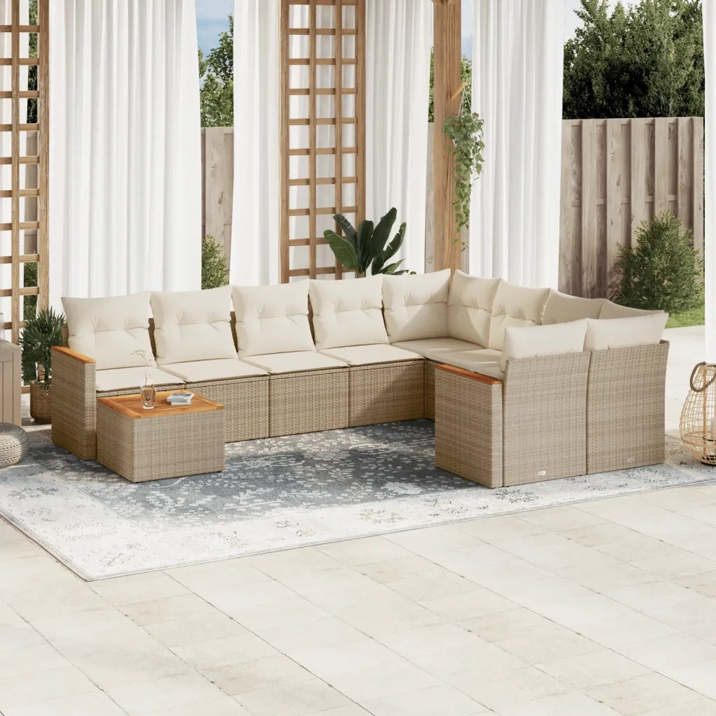 Set Divano da Giardino 10 pz con Cuscini Beige in Polyrattancod mxl 89104