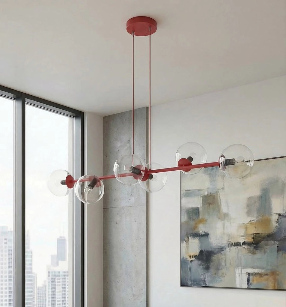 Lampadario MAGNUS 6 luci vetro bordeaux Emibig