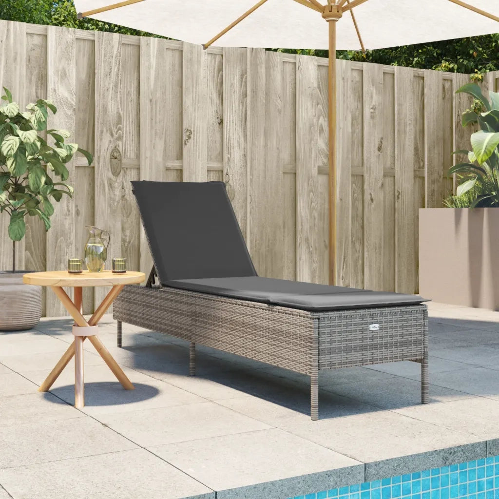 Lettino Prendisole | Sdraio da giardino | Lettino da sole con Cuscino Grigio in Polyrattan