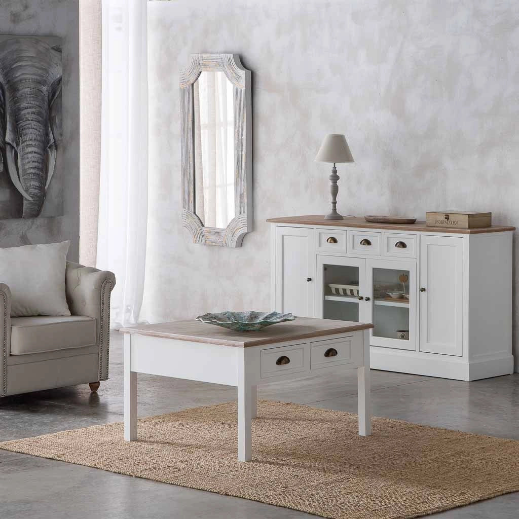 Tavolino daSalotto inLegnoBianco a 2Cassetti 80x80x50h