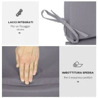 Cuscini da Esterno per Dondolo da Giardino 3 Posti con Lacci, 2 Pezzi da 130x45x5 cm, Grigio