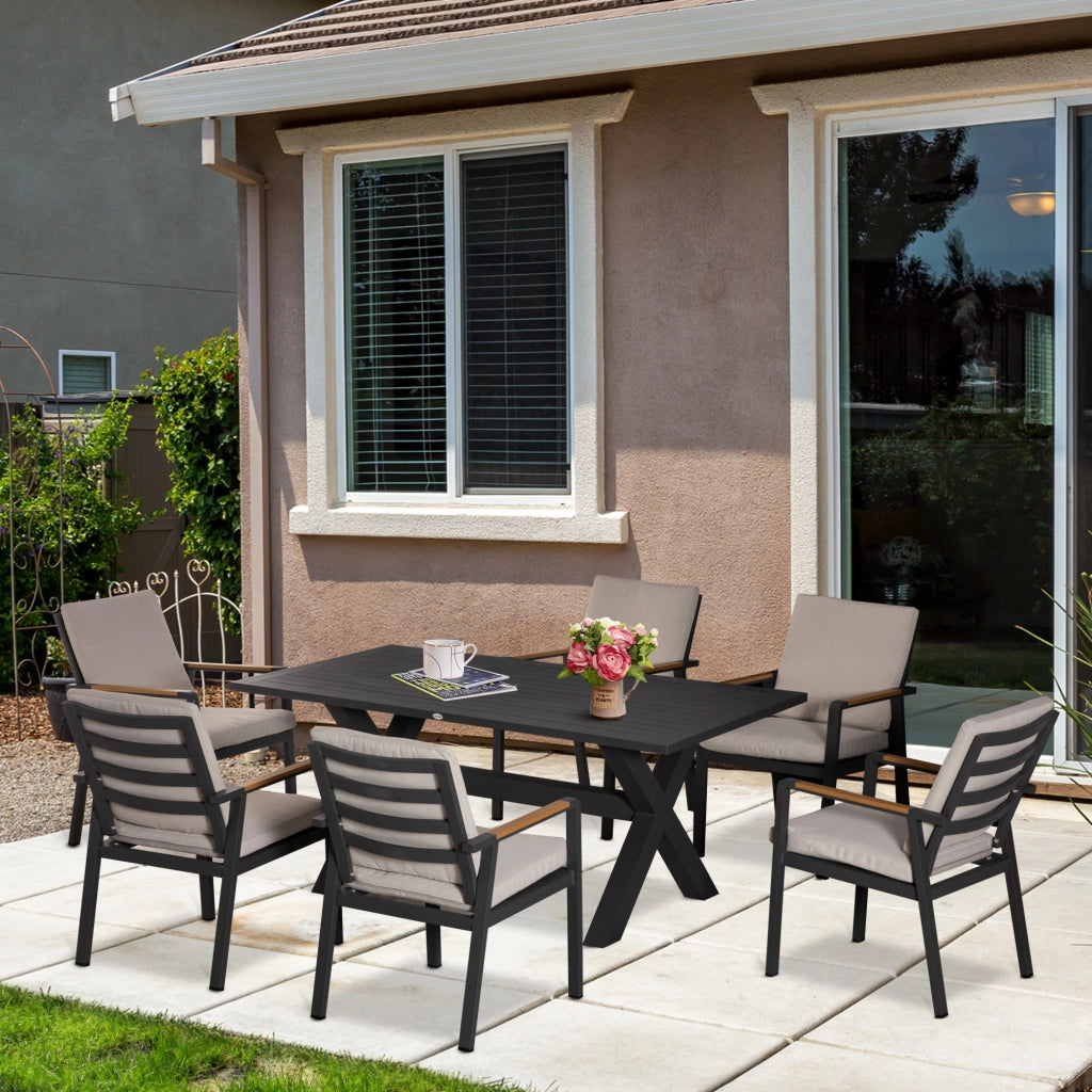 Set giardino pranzo 6 persone ¨C zephmum ¨C tavolo rettangolare 175x92 cm, sedie, polipropilene, nero grigio