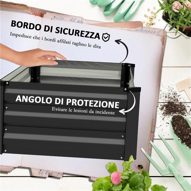 SET DI 2 LETTI PER ORTO RIALZATO CON FONDO APERTO IN ACCIAIO GALVANIZZATO 100X60X30 CM GRIGIO