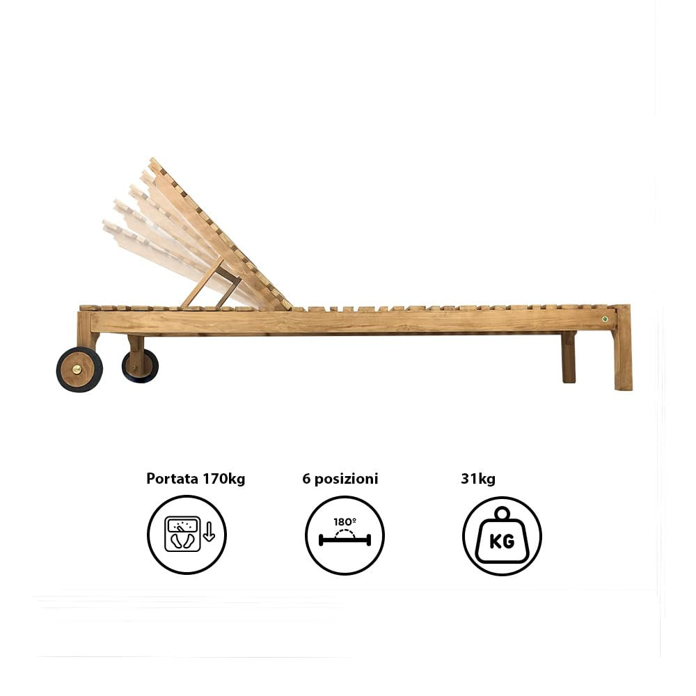 Lettino Prendisole Reclinabile Elafonisi 200x65x31,5 cm a Doghe in Legno Teak