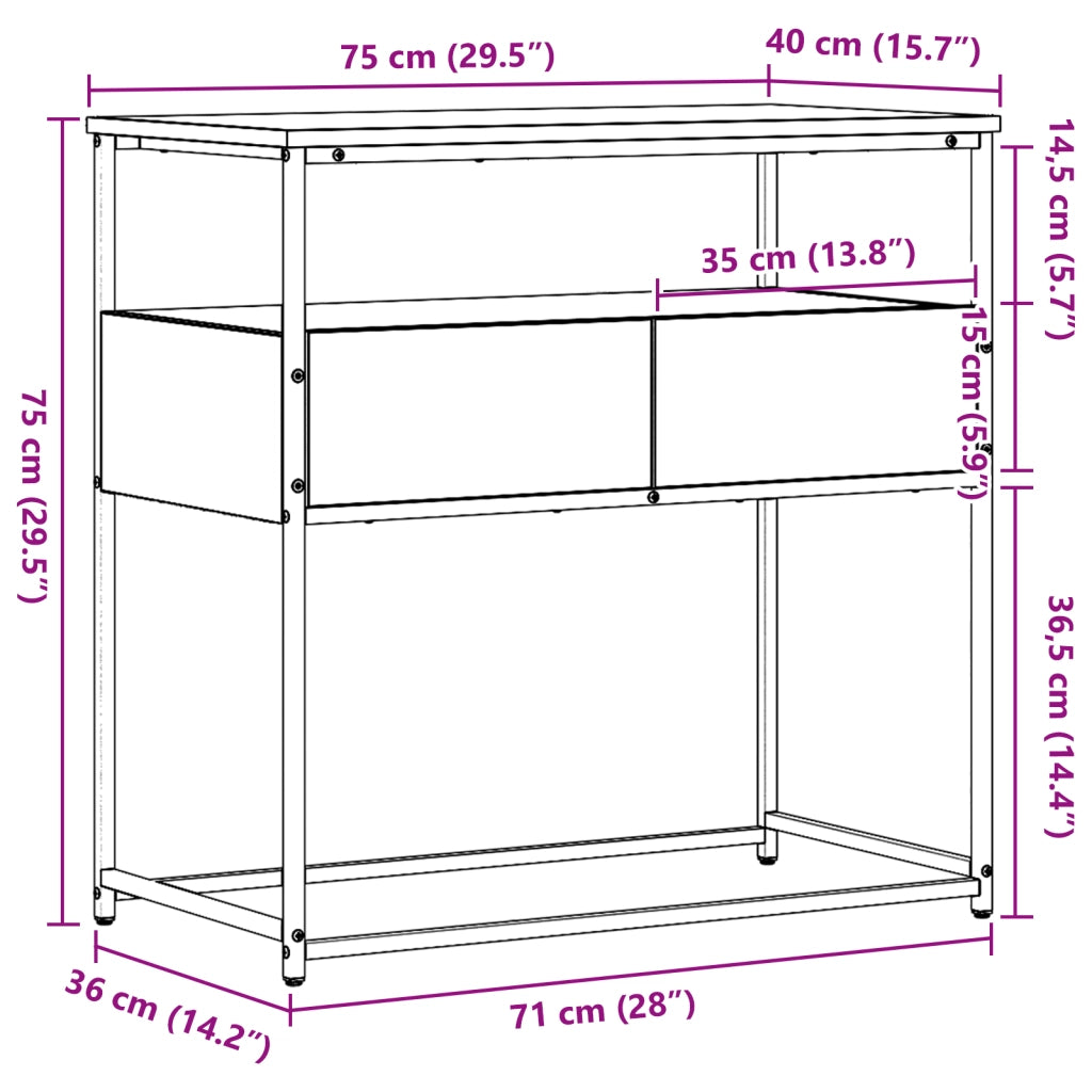 Tavolo Consolle Legno Vecchio 75x40x75 cm Legno Ingegnerizzato e Acciaio