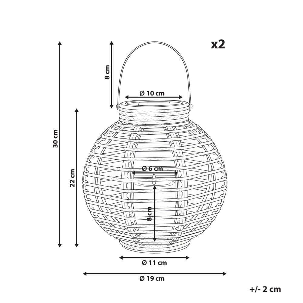 Set da giardino di 2 lanterne in canapa naturale con illuminazione a LED e pannello solare a basso consumo energetico in stile boho