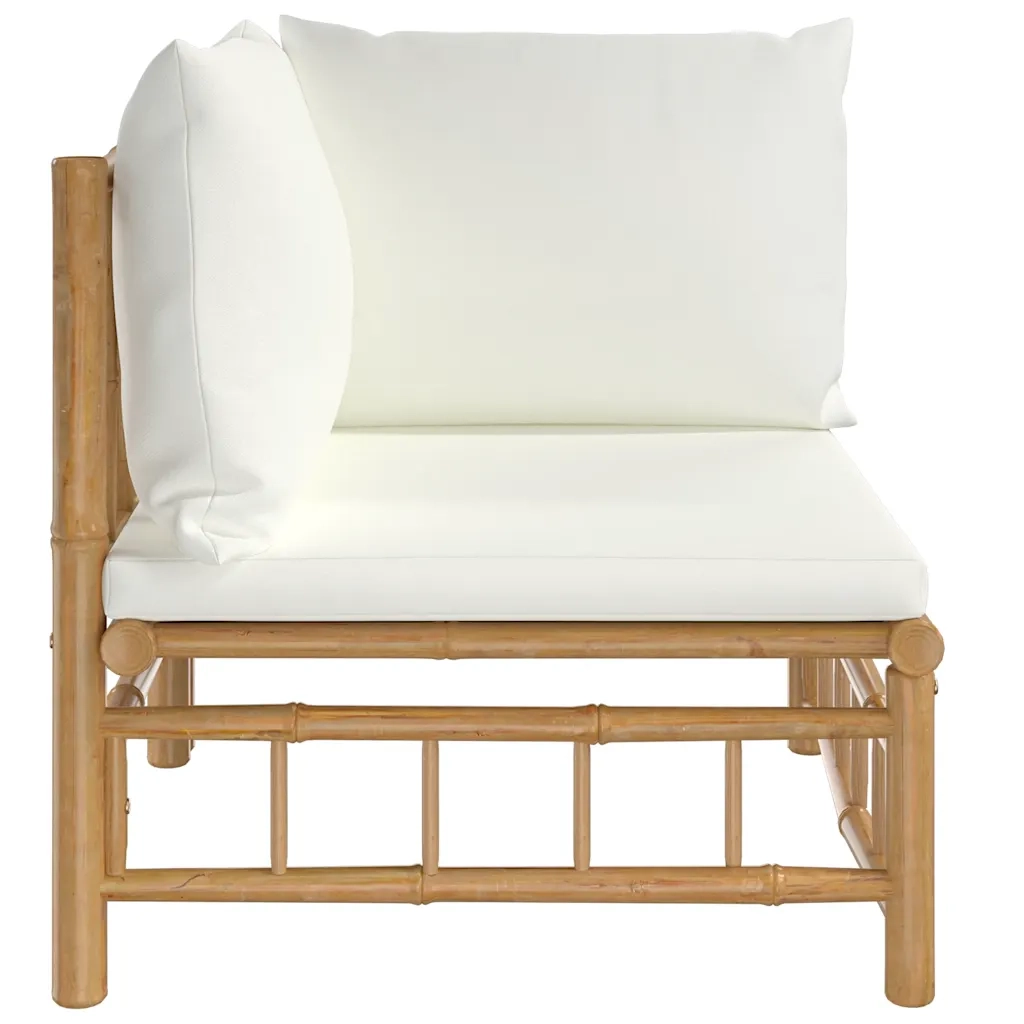Divano Angolare da Giardino con Cuscini-Sofa da Giardino-Divanetto da esterno Bianco Crema in Bamb¨´ 150323