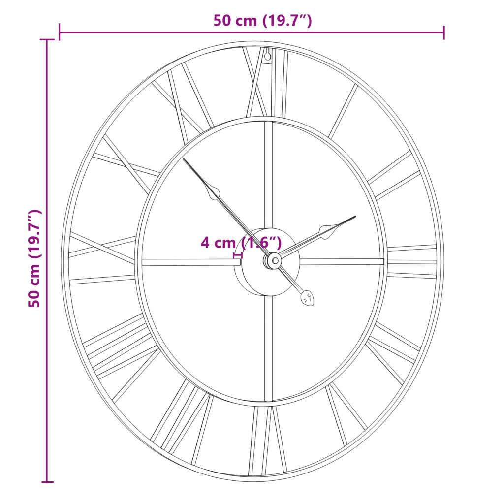 Orologio da Parete Nero Ã˜50 cm in Ferro